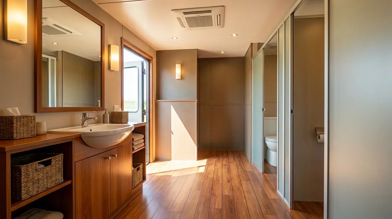 Restroom trailer for hire in Columbus